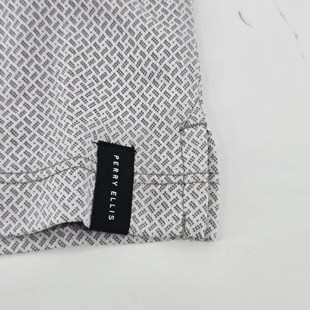 Perry Ellis Polo Shirt Mens Small Grey Geometric Microprint Short Sleeve NWT